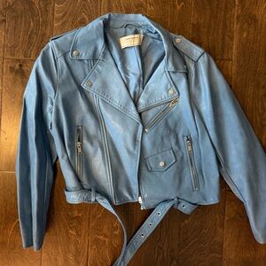 Zara blue Leather moto Jacket